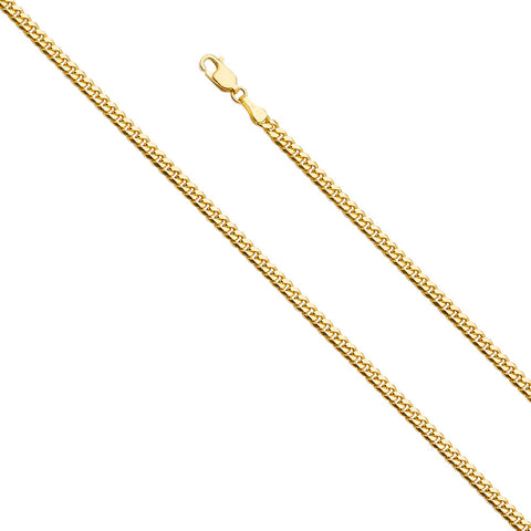 14K Yellow Gold 3.3mm Solid Miami Cuban 100 Chain