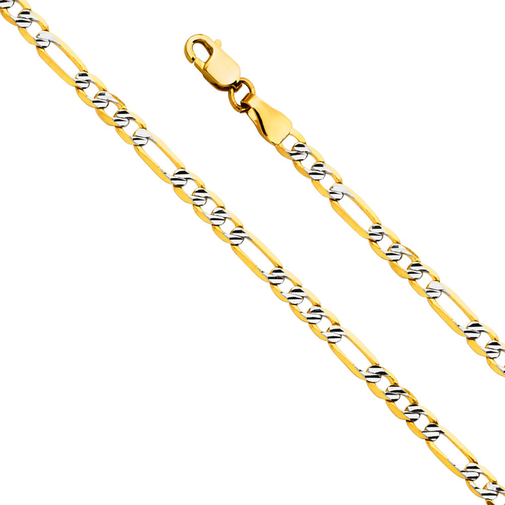 14K Two Tone Gold 3.1mm Figaro 3+1 Fancy WP 080 Chain