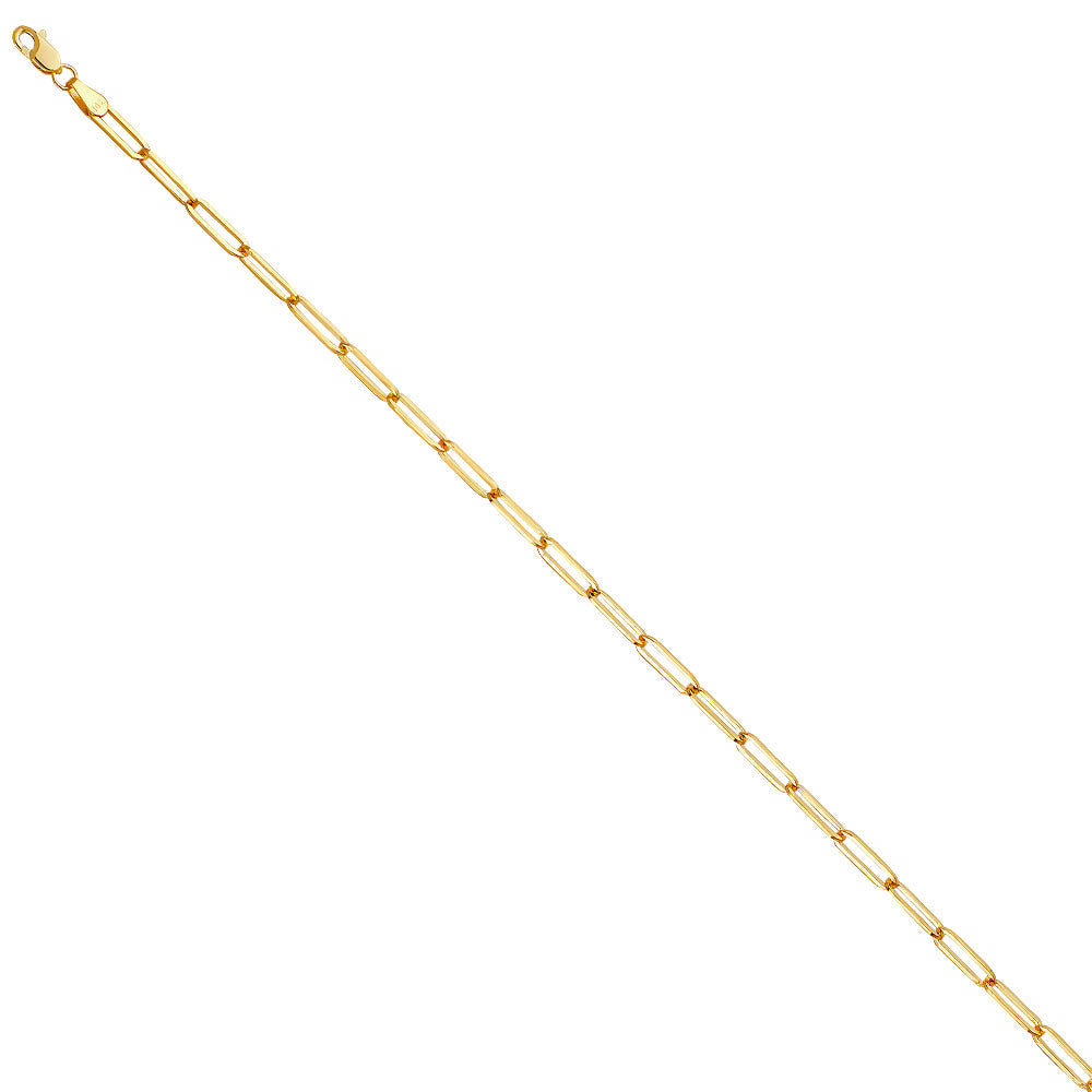 14K Yellow Gold 3.0mm Solid Square Paperclip Chain