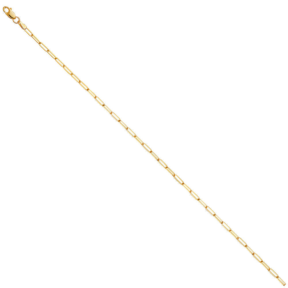 14K Yellow Gold 2.0mm Solid Square Paperclip Chain