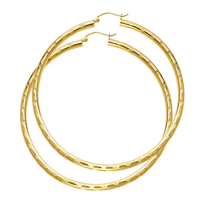 14K Yellow Gold 3mm DC Hoop Earrings