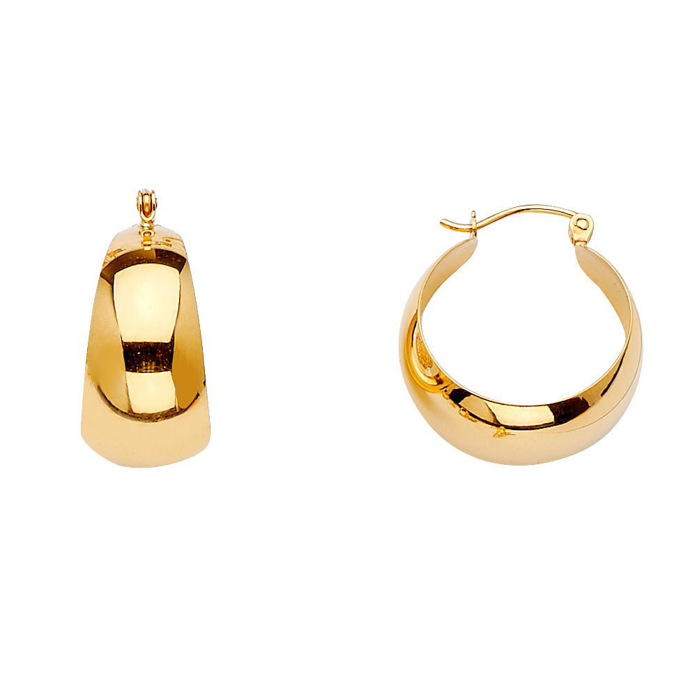 14K Yellow Gold Graduated Plain Hoop Earrings