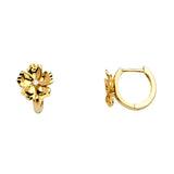 14K Yellow Gold Flower CZ Huggies Earrings