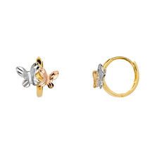 Load image into Gallery viewer, 14K Two Tone Gold Butterfly CZ Huggies Earrings