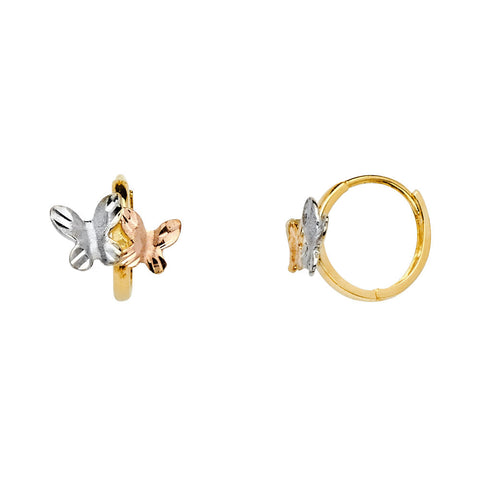 14K Two Tone Gold Butterfly CZ Huggies Earrings