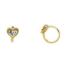 Load image into Gallery viewer, 14K Two Tone Gold Heart CZ Huggies Earrings