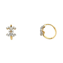 Load image into Gallery viewer, 14K Two Tone Gold CZ X Huggies Earrings