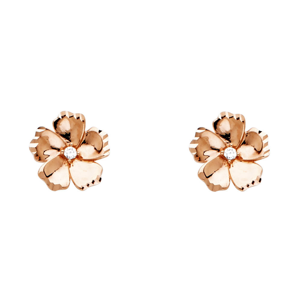 14K Pink Gold CZ Flower P Earrings