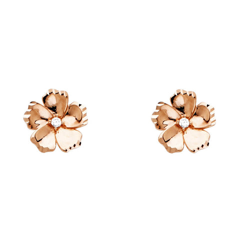 14K Pink Gold CZ Flower P Earrings