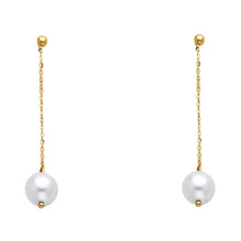 Load image into Gallery viewer, 14K Yellow Gold Pearl Hanging Earrings