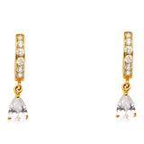 14K Yellow Gold CZ Dangle Huggies Earrings