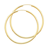 14K Yellow Gold Round Tube Polished Endless 2mm Hoop Earrings