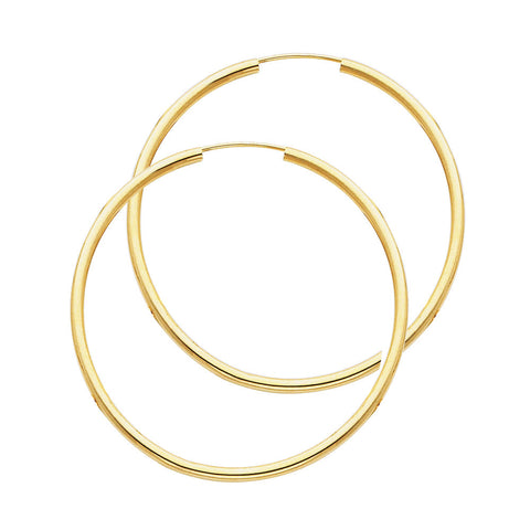 14K Yellow Gold Polished 2mm Round Tube Endless Hoop Earrings