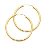 14K Yellow Gold 2mm Polished Round Tube Endless Hoop Earrings