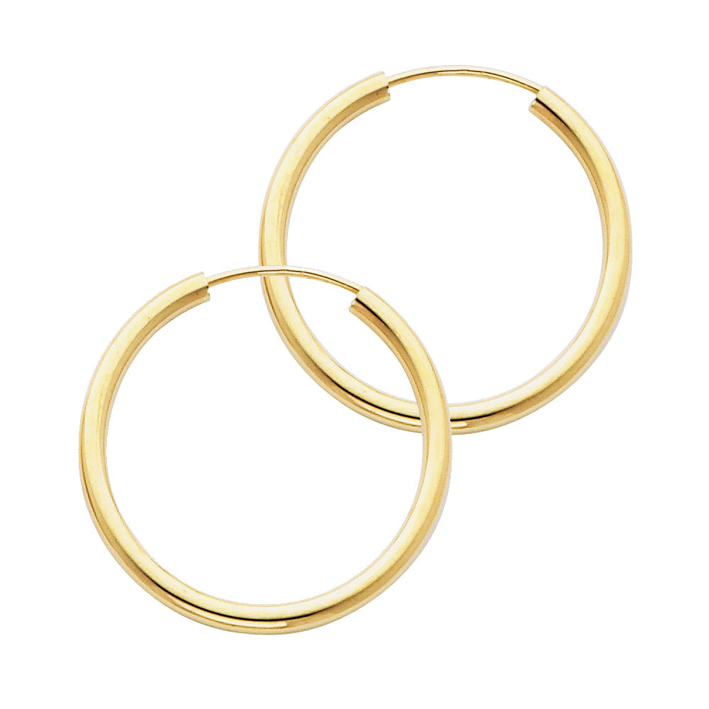 14K Yellow Gold 2mm Round Tube Polished Endless Hoop Earrings