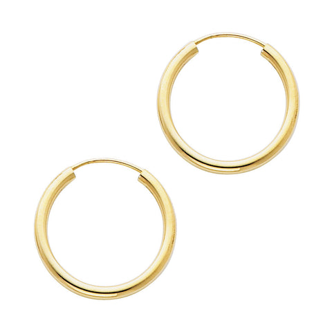 14K Yellow Gold Solid 2mm Round Tube Polished Endless Hoop Earrings