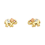 14K Tri Color Gold Elephant Post Earrings