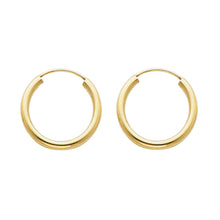 Load image into Gallery viewer, 14K Yellow Gold 2mm Round Tube Polished Endless Solid Hoop Earrings