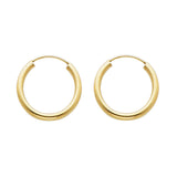 14K Yellow Gold 2mm Round Tube Polished Endless Solid Hoop Earrings