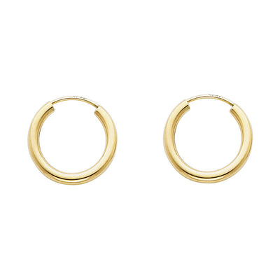 14K Yellow Gold Small 2mm Round Tube Polished Endless Hoop Earrings