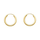 14K Yellow Gold Small 2mm Round Tube Polished Endless Hoop Earrings