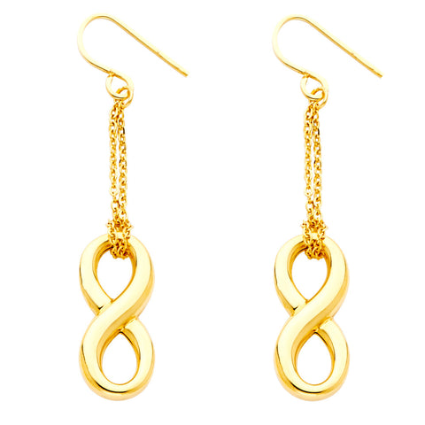 14K Yellow Gold Hollow Infinity Hanging Earrings