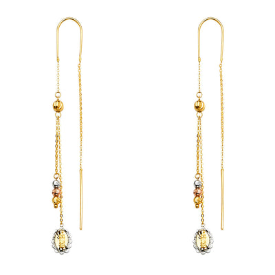 14K Tri Color Gold Hanging Earrings