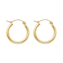 Load image into Gallery viewer, 14K Yellow Gold 2mm Round Tube Polished Hoop Earrings