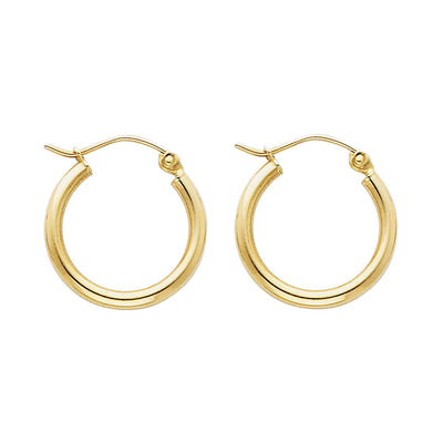 14K Yellow Gold 2mm Round Tube Polished Hoop Earrings