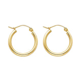 14K Yellow Gold 2mm Round Tube Polished Hoop Earrings