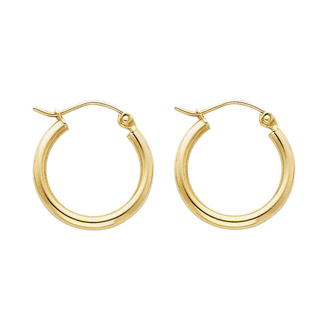 14K Yellow Gold 2mm Round Tube Polished Hoop Earrings