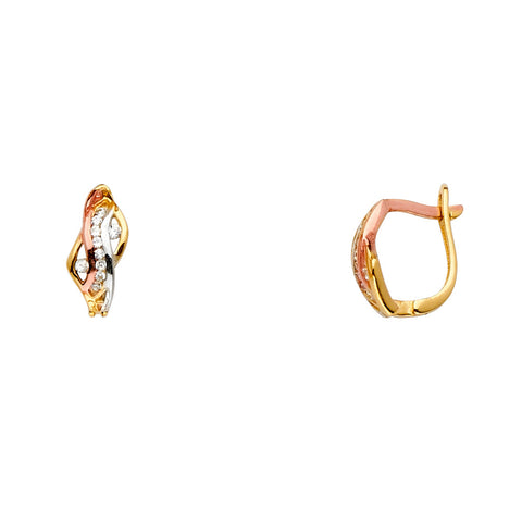 14K Tri Color Gold 11mm Fancy CZ Earrings