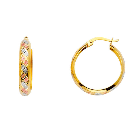 14K Tri Color Gold DC Hollow Dome Hoop Earrings