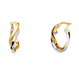 14K Tri Color Gold 2 Line Twisted Hoop Earrings