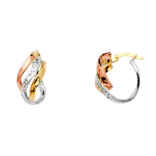 Load image into Gallery viewer, 14K Tri Color Gold 3 Line Twisted Hoop Earrings