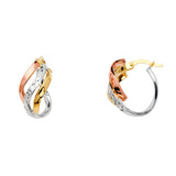 14K Tri Color Gold 3 Line Twisted Hoop Earrings