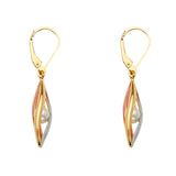 14K Tri Color Gold Tear Drop Type Earrings With Pearl