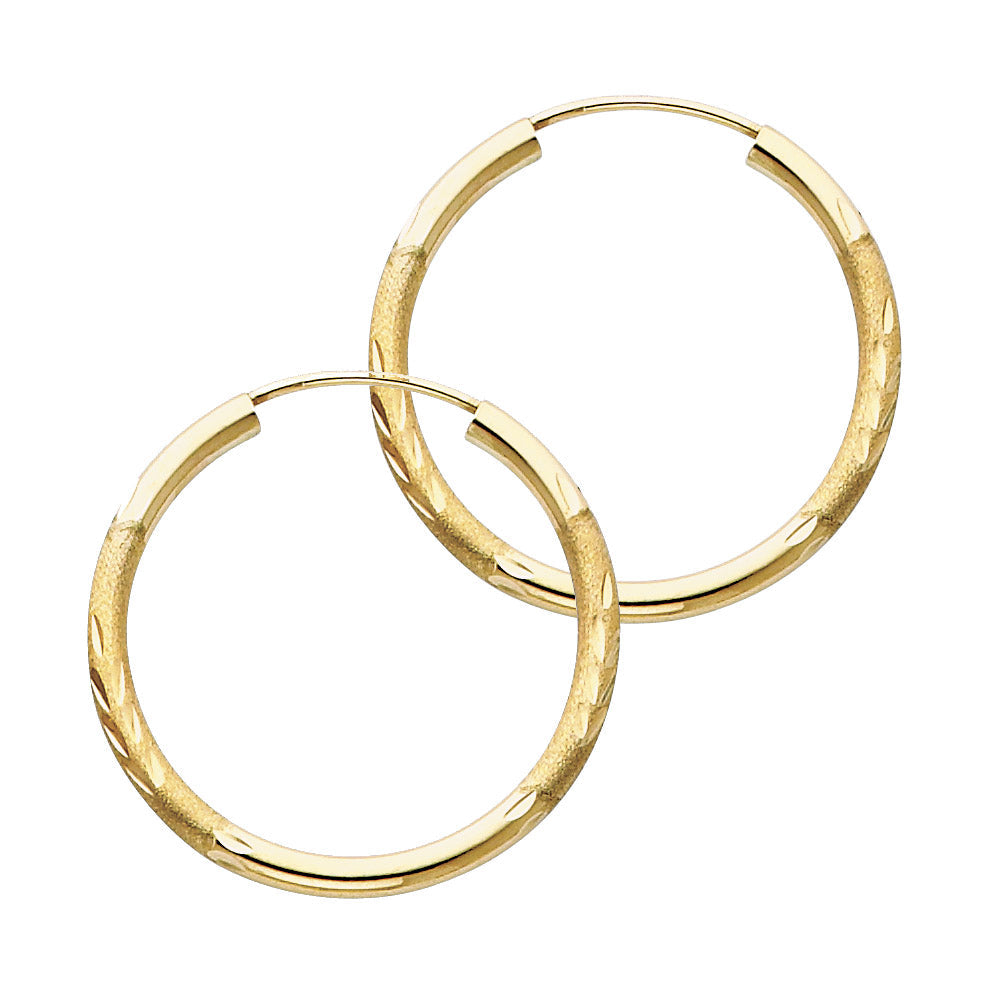 14K Yellow Gold 2mm Budded DC Endless Hoop Earrings