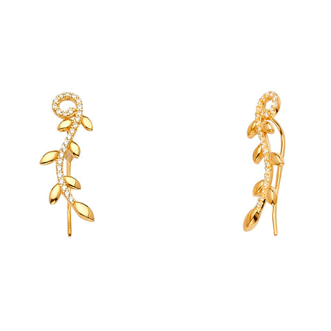 14K Yellow Gold Fancy Clip Style CZ Earrings