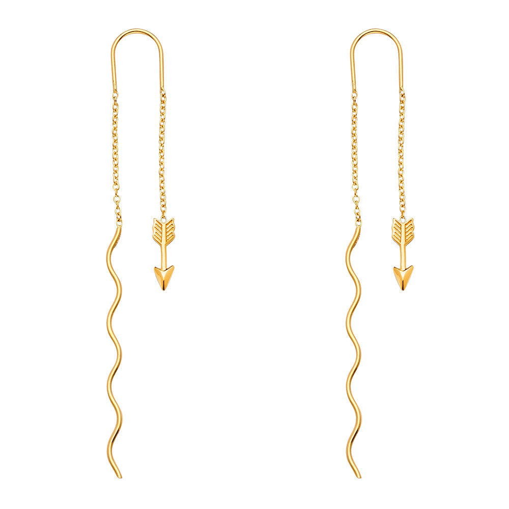 14K Yellow Gold Arrow Front And Back Dangle Earrings