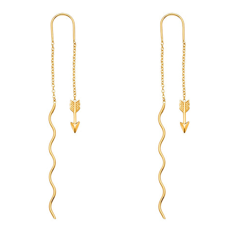 14K Yellow Gold Arrow Front And Back Dangle Earrings