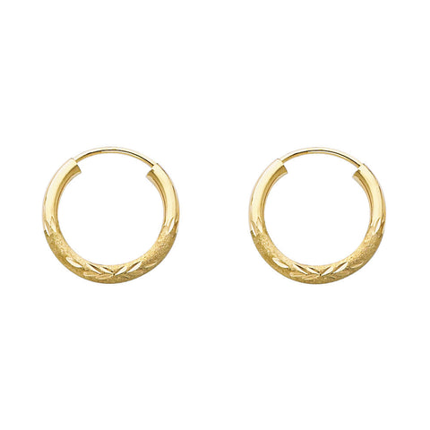 14K Yellow Gold Budded DC 2mm Endless Hoop Earrings