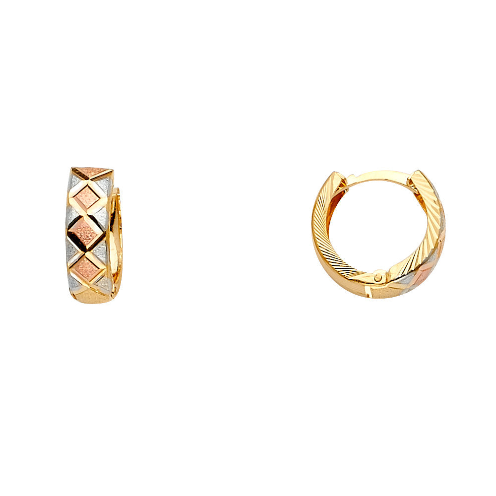 14K Tri Color Gold 15mm Huggies Earrings