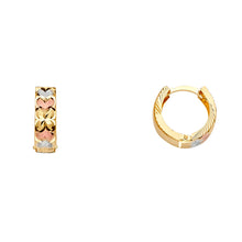 Load image into Gallery viewer, 14K Tri Color Gold Heart Huggies Earrings