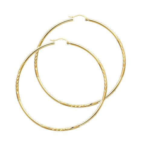 14K Yellow Gold Budded 2mm DC Endless Hoop Earrings