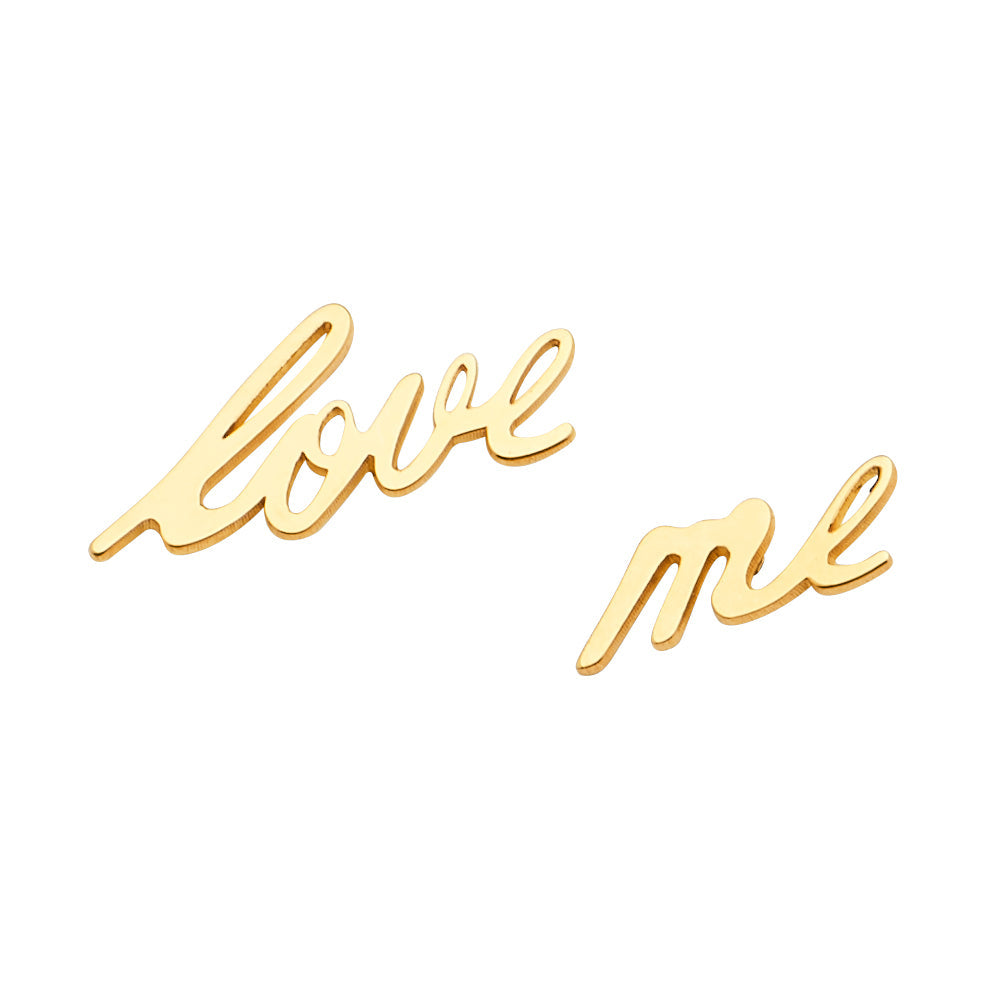 14K Yellow Gold Love Me Earrings With Push Back