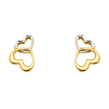 Load image into Gallery viewer, 14K Two Tone Gold 2 Heart Earrings With Push Back