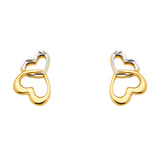 14K Two Tone Gold 2 Heart Earrings With Push Back