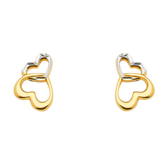 14K Two Tone Gold 2 Heart Earrings With Push Back