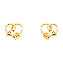 Load image into Gallery viewer, 14K Yellow Gold Arrow Heart Earrings With Push Back